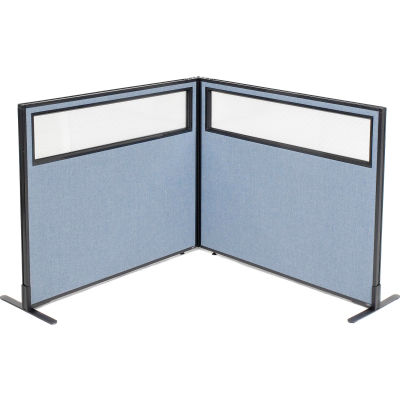 Interion® Freestanding 2-Panel Corner Room Divider w/Partial Window 48-1/4"W x 42"H Panels Blue