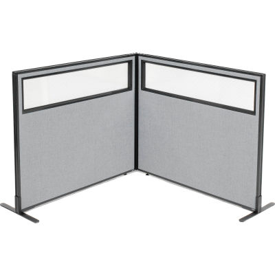 Interion® Freestanding 2-Panel Corner Room Divider w/Partial Window 48-1/4"W x 42"H Panels Gray