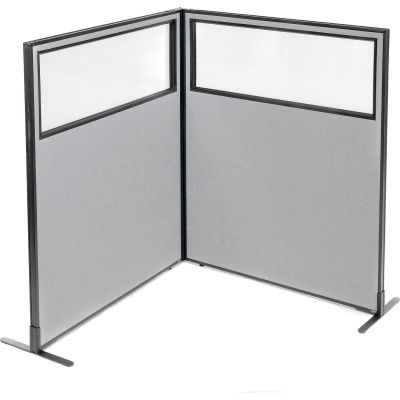 Interion® Freestanding 2-Panel Corner Room Divider w/Partial Window 48-1/4"W x 60"H Panels Gray