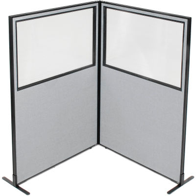 Interion® Freestanding 2-Panel Corner Room Divider w/Partial Window 48-1/4"W x 72"H Panels Gray