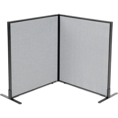 Interion® Freestanding 2-Panel Corner Room Divider, 36-1/4"W x 42"H Panels, Gray