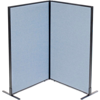 Interion® Freestanding 2-Panel Corner Room Divider, 36-1/4"W x 60"H Panels, Blue