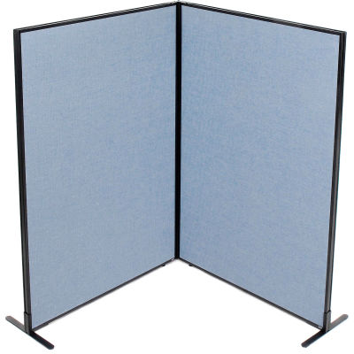 Interion® Freestanding 2-Panel Corner Room Divider, 48-1/4"W x 72"H Panels, Blue