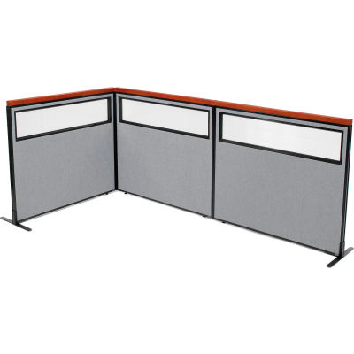 Interion® Deluxe Freestanding 3-Panel Corner Divider w/Partial Window 48-1/4"W x 43-1/2"H Gray