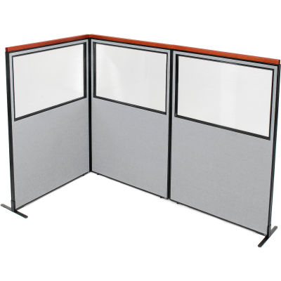 Interion® Deluxe Freestanding 3-Panel Corner Divider w/Partial Window 48-1/4"W x 73-1/2"H Gray