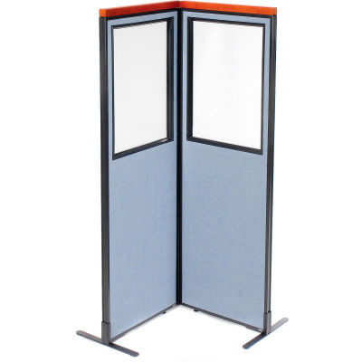 Interion® Deluxe Freestanding 2-Panel Corner Divider w/Partial Window 24-1/4"W x 73-1/2"H Blue