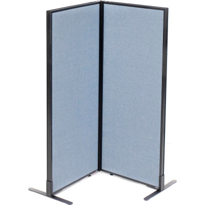 Interion® Freestanding 2-Panel Corner Room Divider, 24-1/4"W x 60"H Panels, Blue