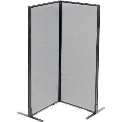 Interion® Freestanding 2-Panel Corner Room Divider, 24-1/4"W x 60"H Panels, Gray
