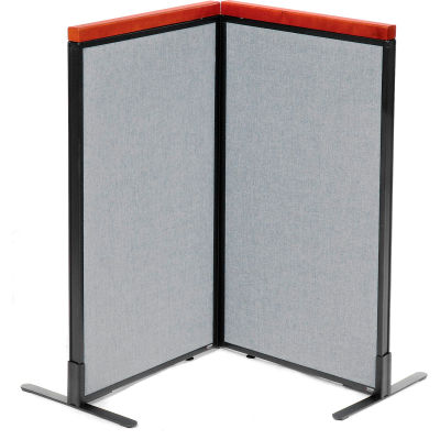 Interion® Deluxe Freestanding 2-Panel Corner Room Divider, 24-1/4"W x 43-1/2"H Panels, Gray