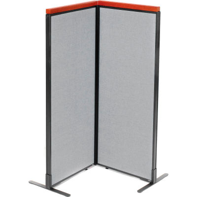 Interion® Deluxe Freestanding 2-Panel Corner Room Divider, 24-1/4"W x 61-1/2"H Panels, Gray
