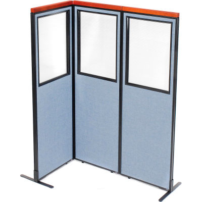 Interion® Deluxe Freestanding 3-Panel Corner Divider w/Partial Window 24-1/4"W x 73-1/2"H Blue