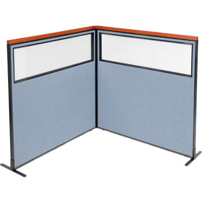 Interion® Deluxe Freestanding 2-Panel Corner Divider w/Partial Window 60-1/4"W x 61-1/2"H Blue