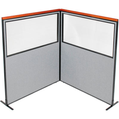 Interion® Deluxe Freestanding 2-Panel Corner Divider w/Partial Window 60-1/4"W x 73-1/2"H Gray