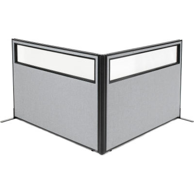 Interion® Freestanding 2-Panel Corner Room Divider w/Partial Window 60-1/4"W x 42"H Panels Gray