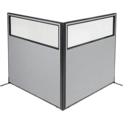 Interion® Freestanding 2-Panel Corner Room Divider w/Partial Window 60-1/4"W x 60"H Panels Gray