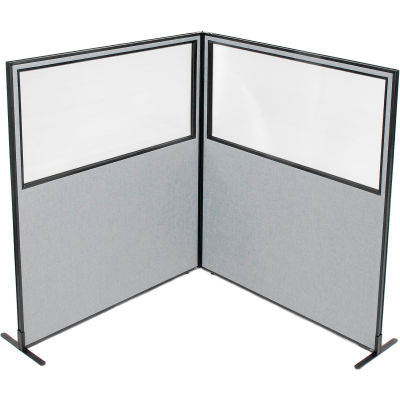 Interion® Freestanding 2-Panel Corner Room Divider w/Partial Window 60-1/4"W x 72"H Panels Gray