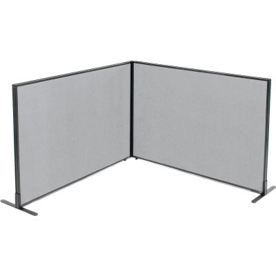 Interion® Freestanding 2-Panel Corner Room Divider, 60-1/4"W x 42"H Panels, Gray