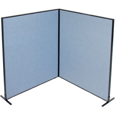 Interion® Freestanding 2-Panel Corner Room Divider, 60-1/4"W x 72"H Panels, Blue