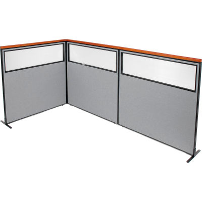 Interion® Deluxe Freestanding 3-Panel Corner Divider w/Partial Window 60-1/4"W x 61-1/2"H Gray