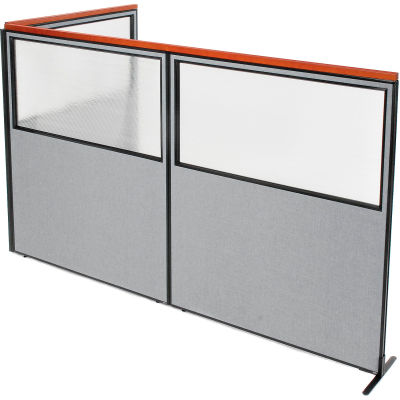 Interion® Deluxe Freestanding 3-Panel Corner Divider w/Partial Window 60-1/4"W x 73-1/2"H Gray