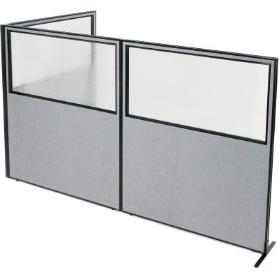 Interion® Freestanding 3-Panel Corner Room Divider w/Partial Window 60-1/4"W x 72"H Panels Gray