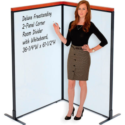 Interion® Deluxe Freestanding 2-Panel Corner Room Divider with Whiteboard, 36-1/4"W x 61-1/2"H