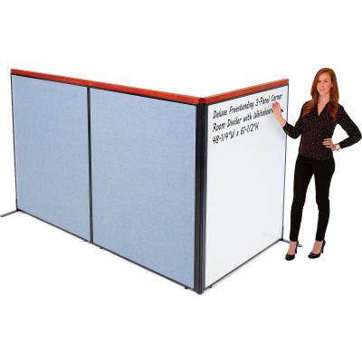 Interion® Deluxe Freestanding 3-Panel Corner Room Divider w/Whiteboard 48-1/4"W x 61-1/2"H Blue