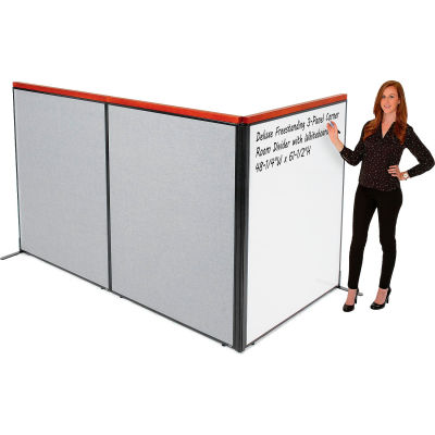 Interion® Deluxe Freestanding 3-Panel Corner Room Divider w/Whiteboard 48-1/4"W x 61-1/2"H Gray