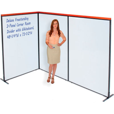 Interion® Deluxe Freestanding 3-Panel Corner Room Divider with Whiteboard, 48-1/4"W x 73-1/2"H