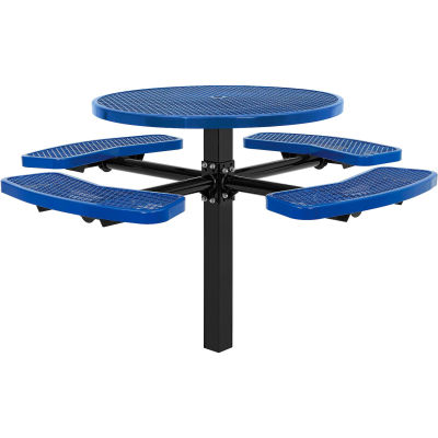 Global Industrial 46" Round In-Ground Mount Outdoor Steel Picnic Table, Expanded Metal, Blue