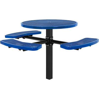 Global Industrial 46" Round Picnic Table, In Ground Mount, ADA Compliant, Blue