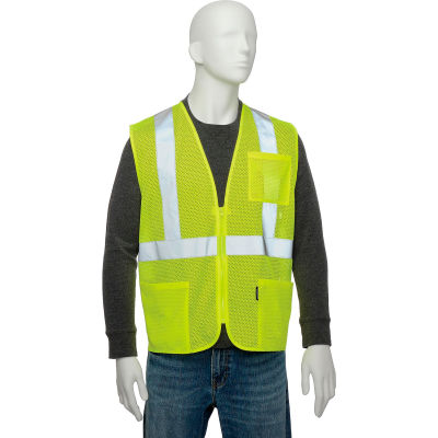 Global Industrial Class 2 Hi-Vis Safety Vest, 2" Reflective Strips, Polyester Mesh, Lime, Size XL