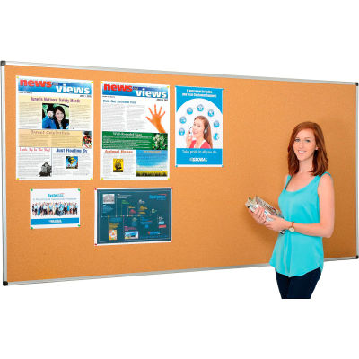 Global Industrial Cork Bulletin Board With Aluminum Frame, 96" x 48"