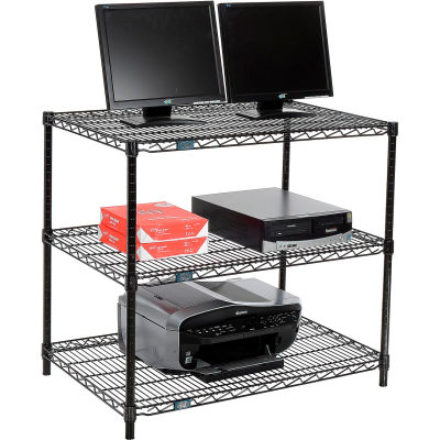 Nexel 3-Shelf Wire Computer LAN Workstation, 36"W x 24"D x 34"H, Black