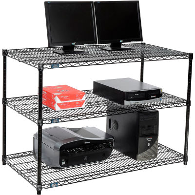 Nexel 3-Shelf Wire Computer LAN Workstation, 48"W x 24"D x 34"H, Black