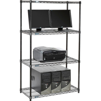 Nexel 4-Shelf Wire Computer LAN Workstation, 36"W x 18"D x 63"H, Black