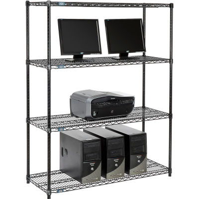 Nexel 4-Shelf Wire Computer LAN Workstation, 48"W x 18"D x 63"H, Black