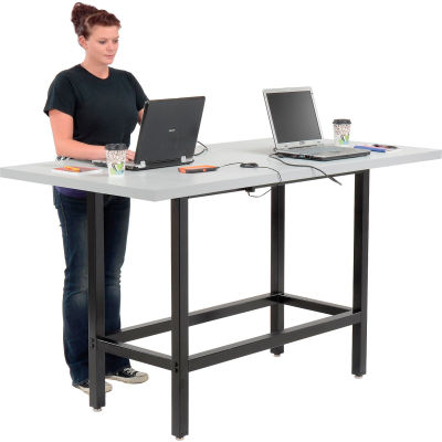 Interion® Standing Height Table With Power, 72"Lx36"W, Gray