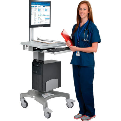 Global Industrial Mobile Sit-Stand Computer Workstation, Gray