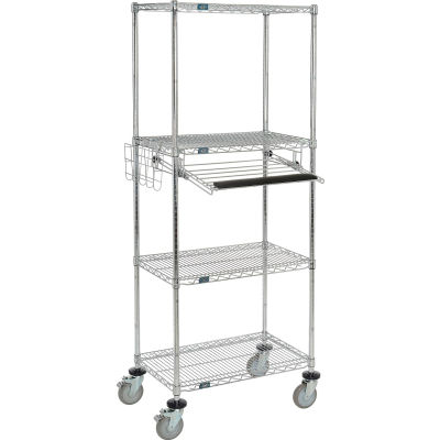 Nexel 4-Shelf Mobile Wire Computer Workstation with Keyboard Tray, 30"W x 18"D x 79"H, Chrome