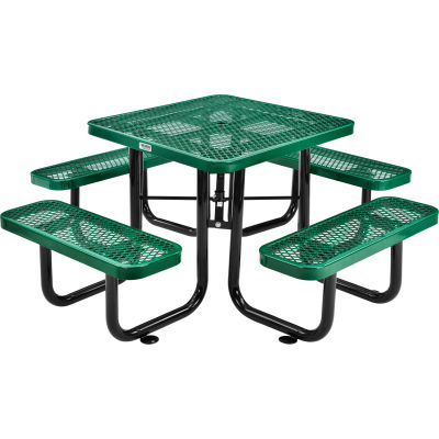 Global Industrial 3 ft. Square Outdoor Steel Picnic Table, Expanded Metal, Green