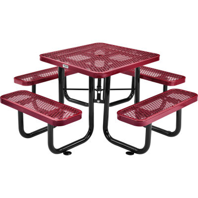 Global Industrial 3 ft. Square Outdoor Steel Picnic Table, Expanded Metal, Red