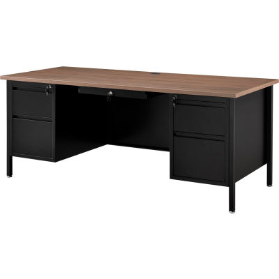 Interion® Steel Teachers Desk 72x30 - Walnut Top with Black Frame