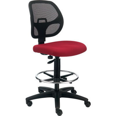 Interion® Armless Mesh Drafting Stool - Fabric - Red