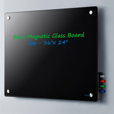 Global Industrial™ Magnetic Glass Dry Erase Board, 36"W X 24"H, Black ...