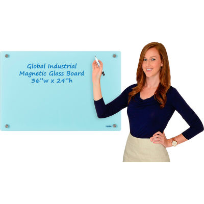 Global Industrial™ Magnetic Glass Dry Erase Board - 36 x 24 - Seafoam