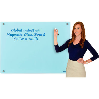 Global Industrial™ Magnetic Glass Dry Erase Board - 48 x 36 - Seafoam