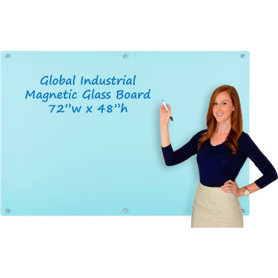 Global Industrial™ Magnetic Glass Dry Erase Board - 72 x 48 - Seafoam