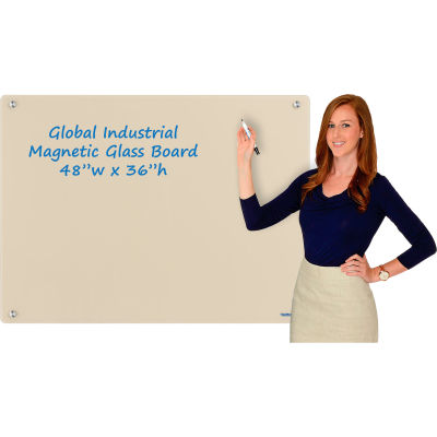 Global Industrial™ Magnetic Glass Dry Erase Board - 48 x 36 - Tan