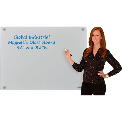 Global Industrial™ Magnetic Glass Dry Erase Board - 48 x 36 - Gray